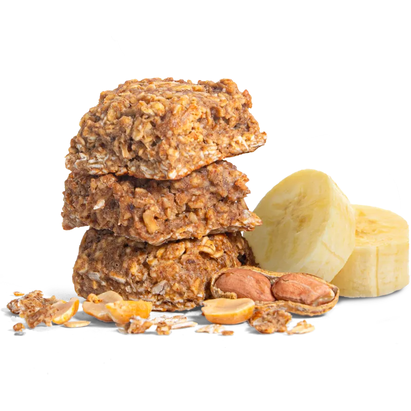 Stack of peanut butter and banana dog treats
