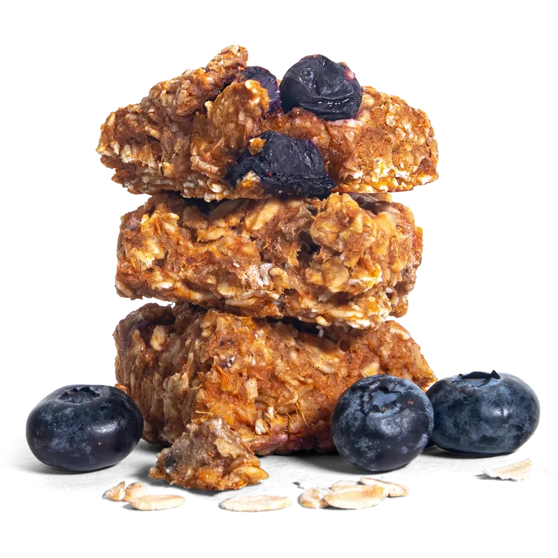 Stack of sweet potato and blueberry dog treats