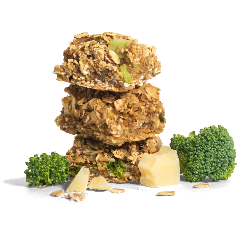 Stack of tuna, parmesan and broccoli dog treats